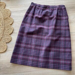 Vintage 80's Pendleton 0Women's Large Purple Plaid Virgin Wool Midi Skirt READ
